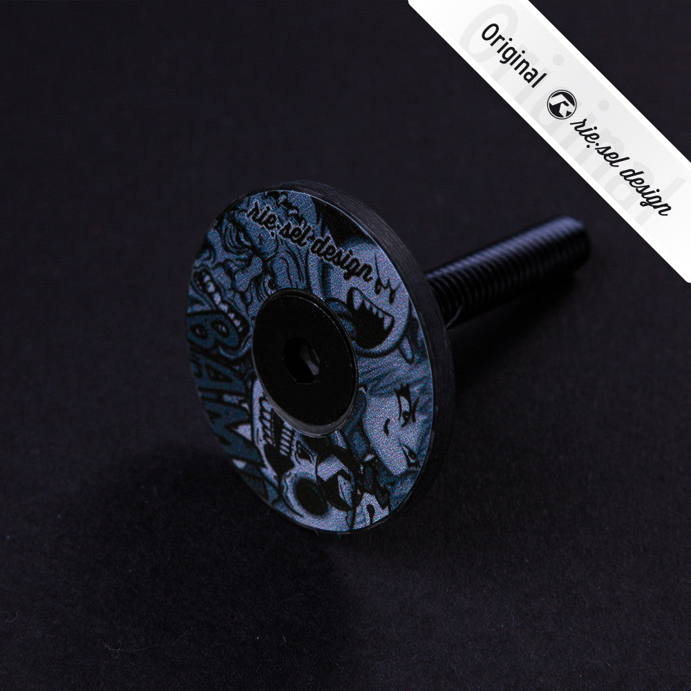 Head-set Stem Cap Ultrablack Stickerbomb - Green Monkey Velo