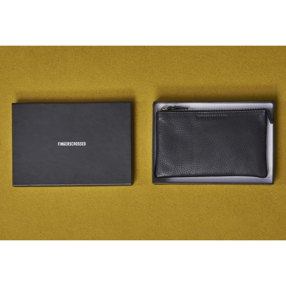 FINGERSCROSSEDS' black leather pouch - Green Monkey Velo