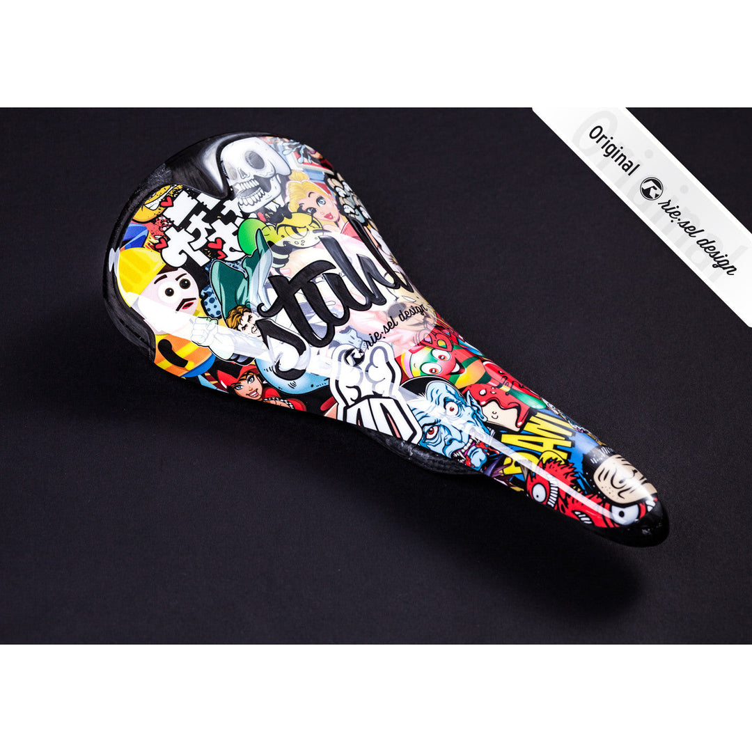 Carbon Stickerbomb Saddle - Green Monkey Velo