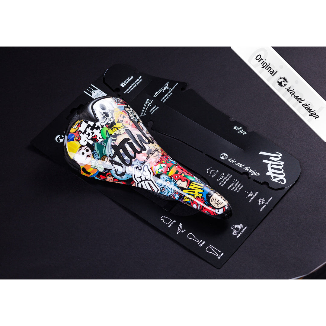 Carbon Stickerbomb Saddle - Green Monkey Velo
