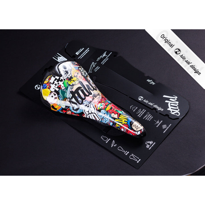 Carbon Stickerbomb Saddle - Green Monkey Velo