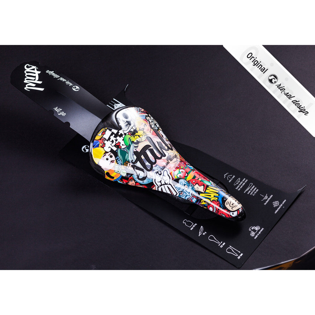 Carbon Stickerbomb Saddle - Green Monkey Velo