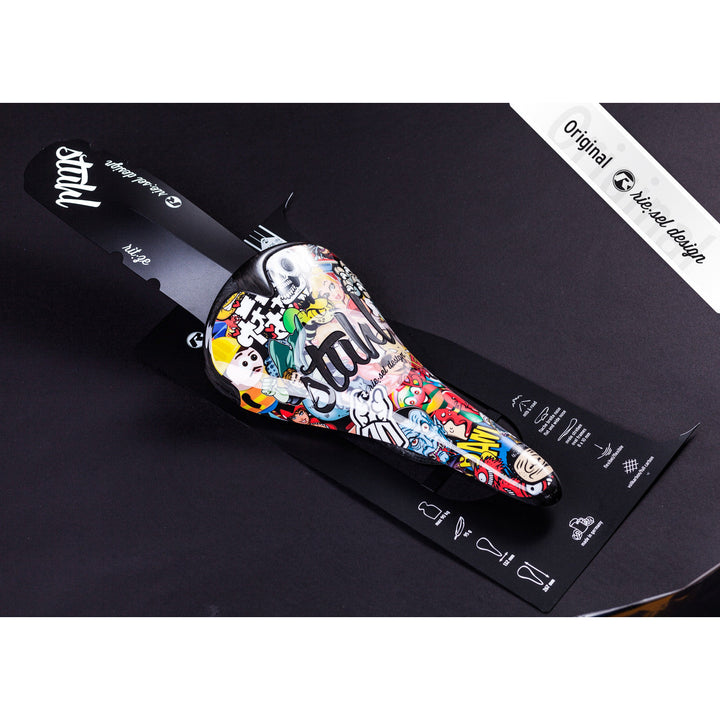 Carbon Stickerbomb Saddle - Green Monkey Velo